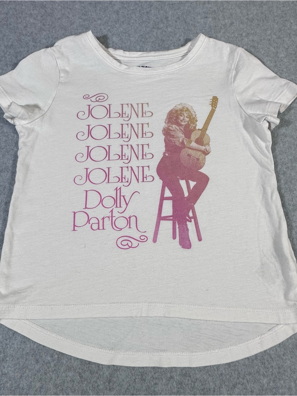 Dolly Parton Graphic Old Navy Kids Tee, White with Pink & Gold